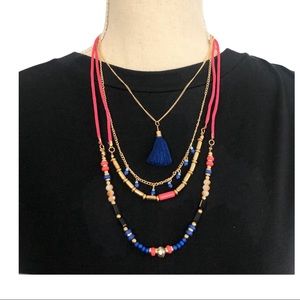 Tassel and beads gold chain and cord Boho necklace